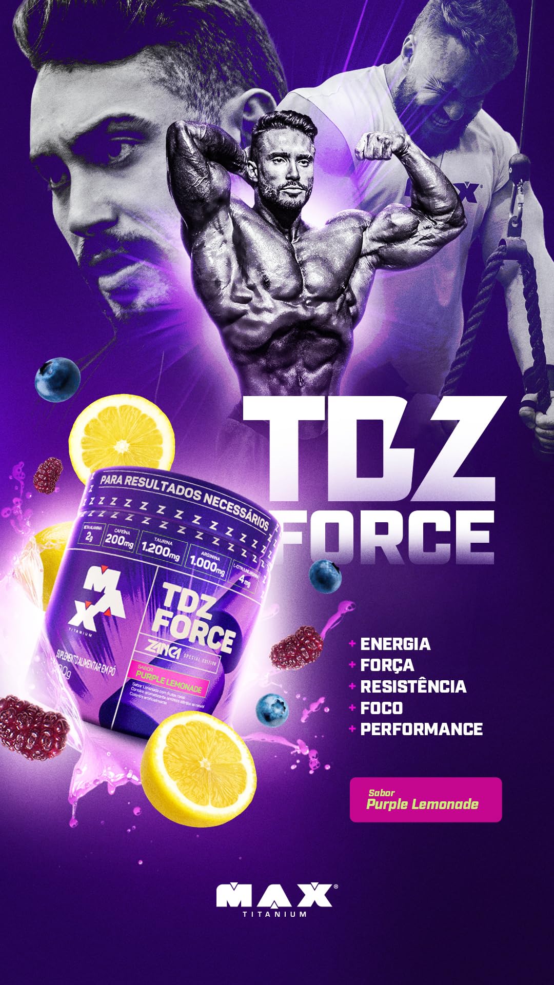 MAX TITANIUM PRÉ TREINO TDZ Force Gabriel Zancanelli 300g - PURPLE